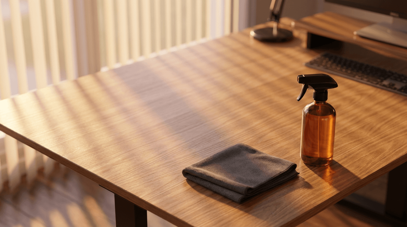 Professional office cleaner vacuuming commercial workspace