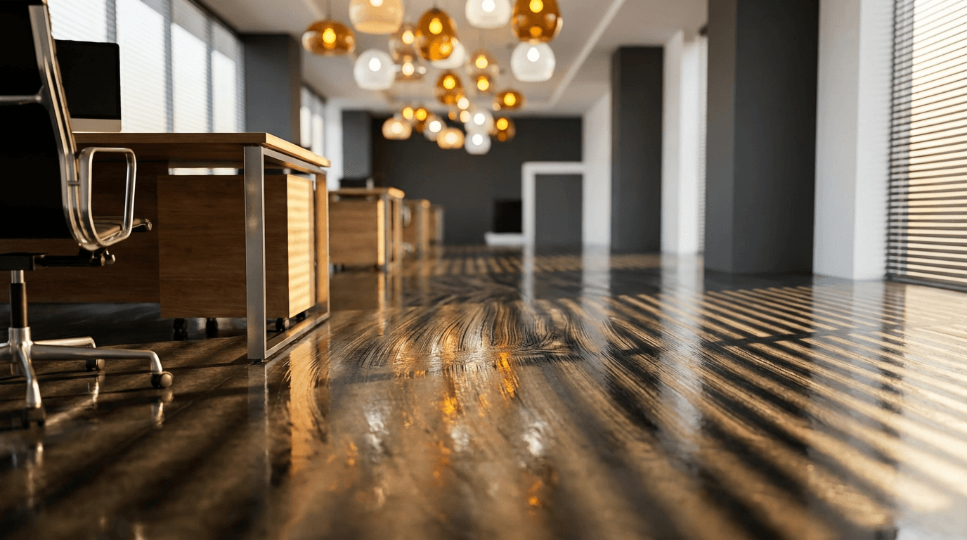 Commercial floor being stripped and polished with professional equipment